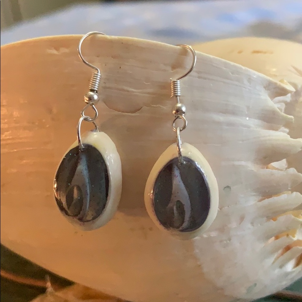 resin filled cowrie shell earrings
